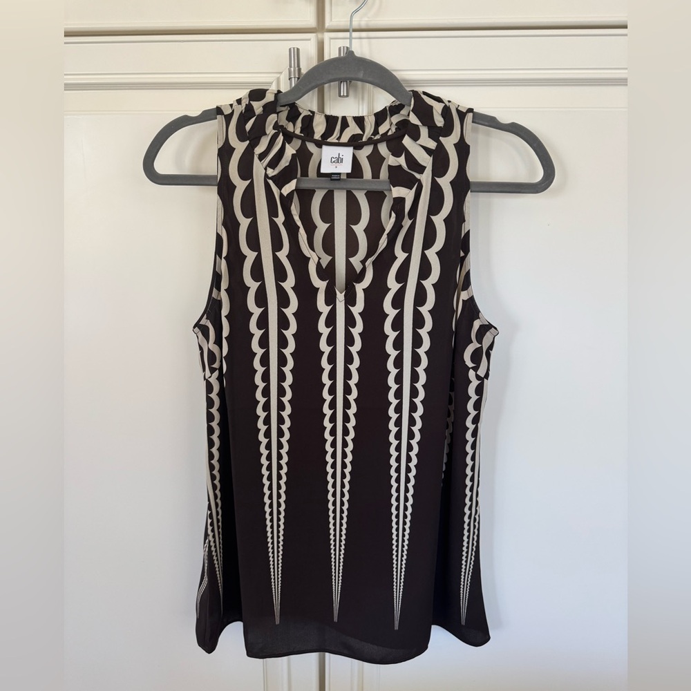 CAbi Deco Brown and Cream Sleeveless Blouse